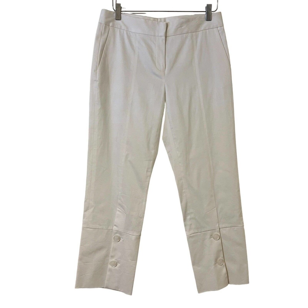 🌵 Lewit Women's Cream Flat Front Cropped Pants with Button Detail on Leg - Sz 8